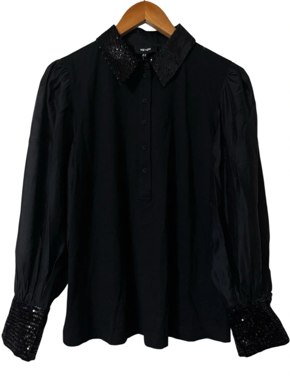 ME+EM Sequin Mixed Media Layering Shirt - Black Sz 12 - Picture 10 of 16